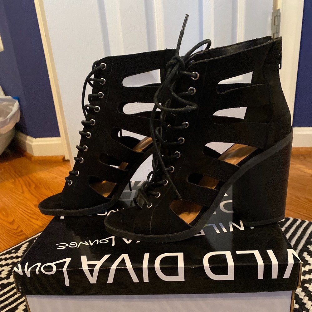Black lace up Heels